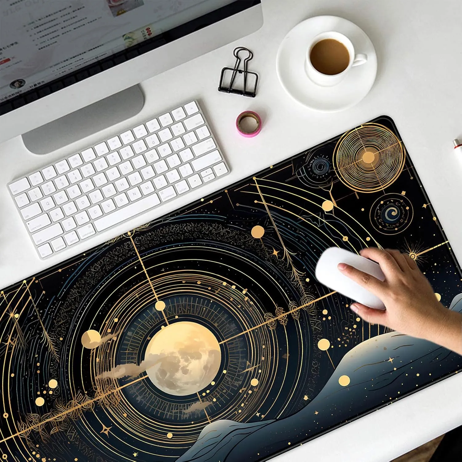 Celestial Constellations Desk Pad Black Gold XXL Gaming Mousepad & Keyboard Mat 31.5''X15.7'' Desk Decor