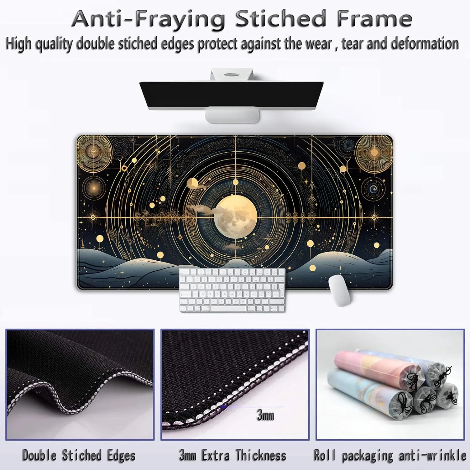 Celestial Constellations Desk Pad Black Gold XXL Gaming Mousepad & Keyboard Mat 31.5''X15.7'' Desk Decor