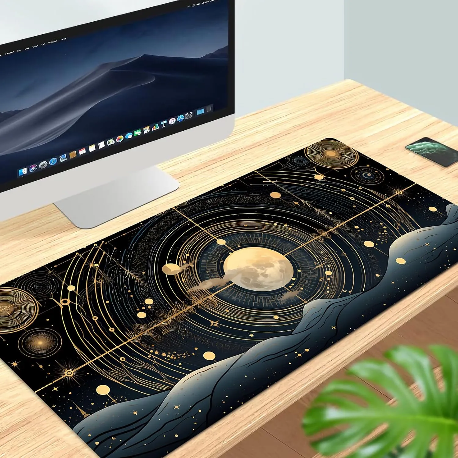 Celestial Constellations Desk Pad Black Gold XXL Gaming Mousepad & Keyboard Mat 31.5''X15.7'' Desk Decor