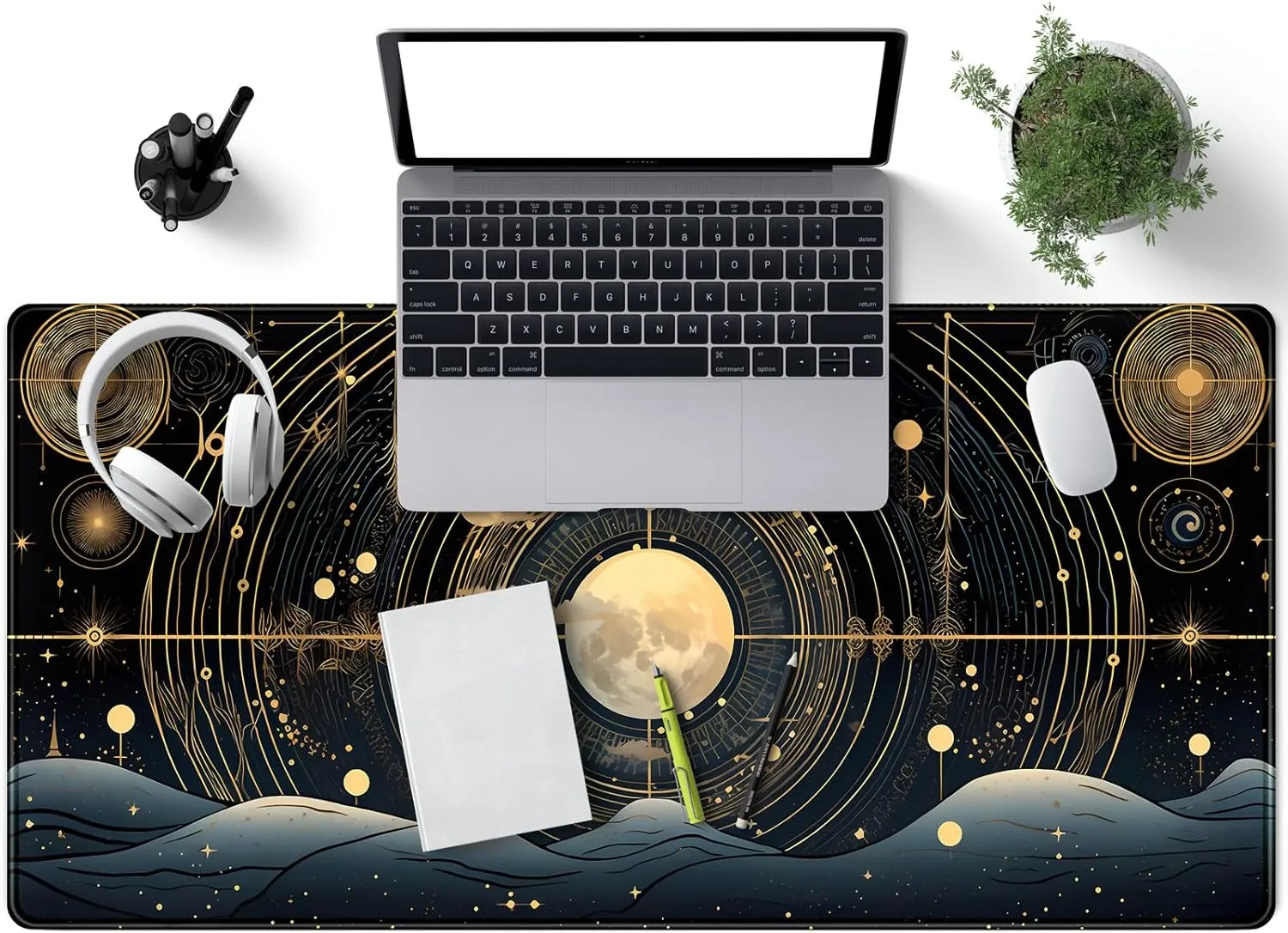Celestial Constellations Desk Pad Black Gold XXL Gaming Mousepad & Keyboard Mat 31.5''X15.7'' Desk Decor