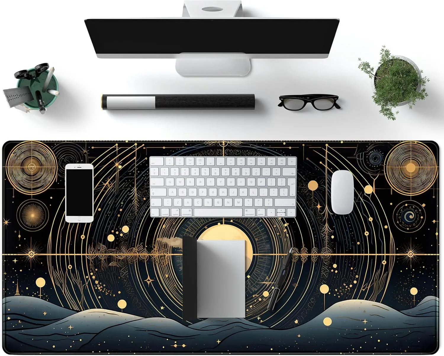 Celestial Constellations Desk Pad Black Gold XXL Gaming Mousepad & Keyboard Mat 31.5''X15.7'' Desk Decor