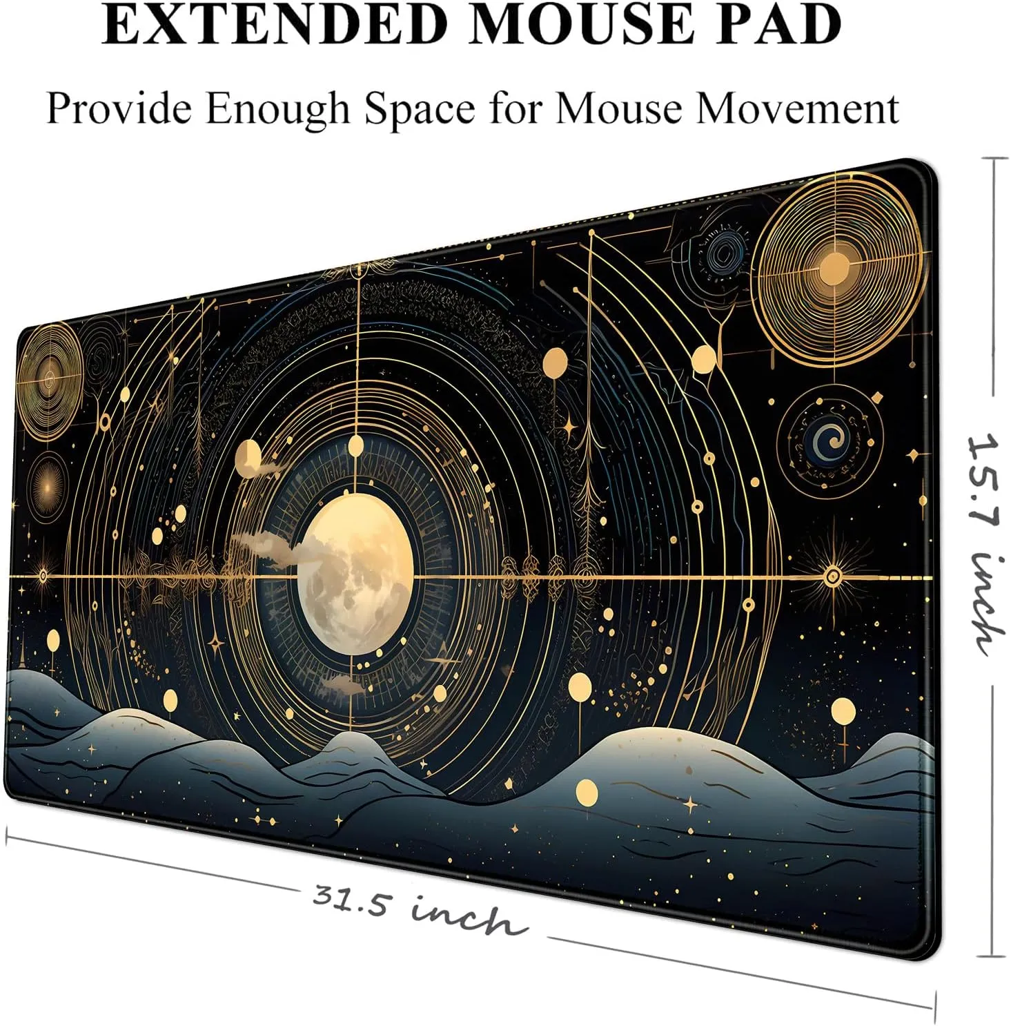 Celestial Constellations Desk Pad Black Gold XXL Gaming Mousepad & Keyboard Mat 31.5''X15.7'' Desk Decor