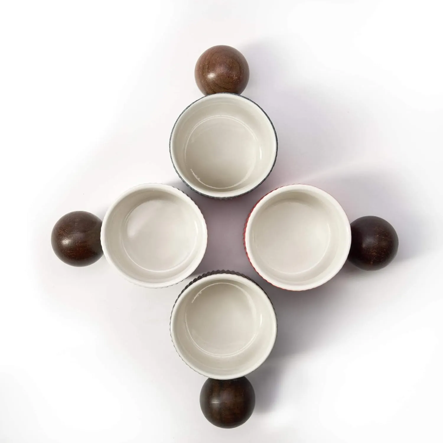 Ceramic Mini Espresso Cups Demitasse Cups with Round Wooden Handle Vertical Stripes Tea Cups (Black/White, 4pcs)