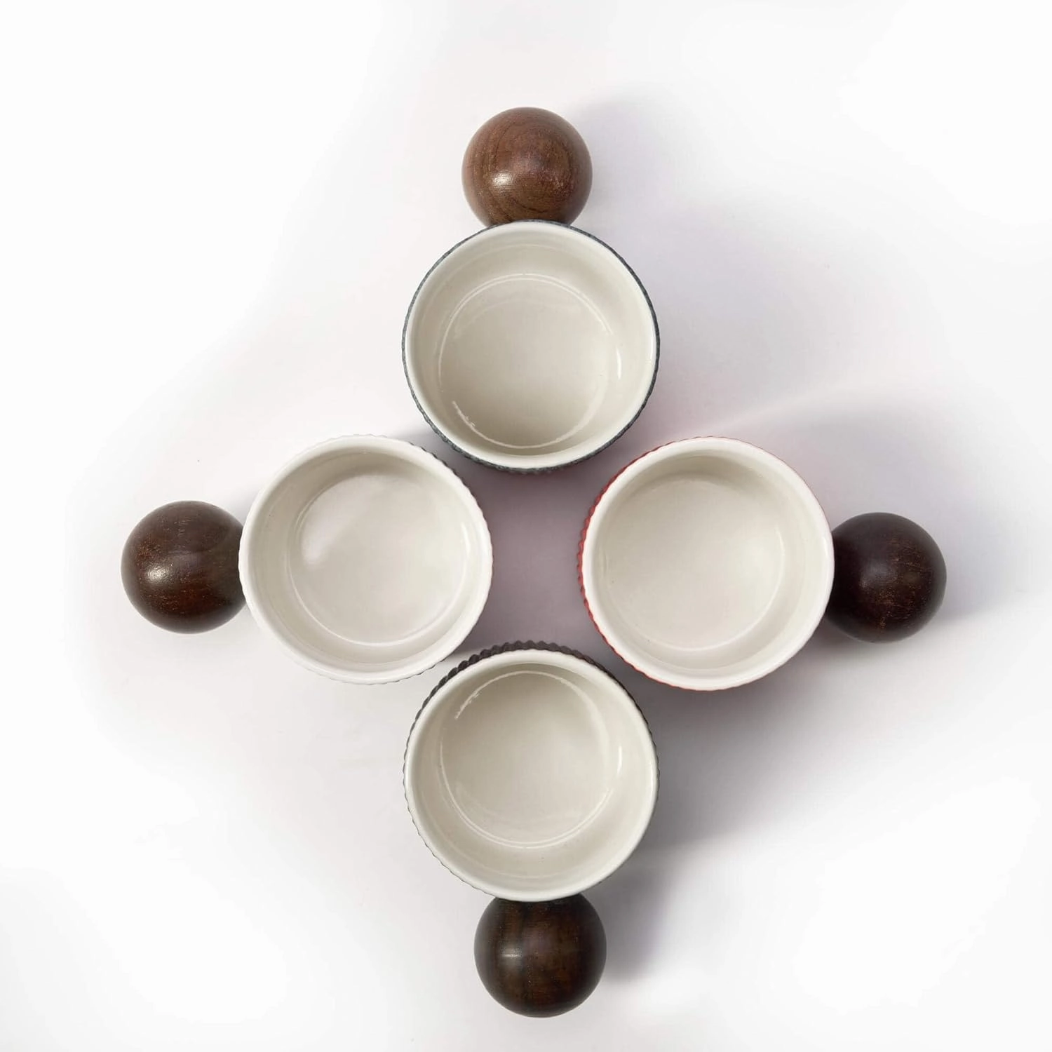 Ceramic Mini Espresso Cups Demitasse Cups with Round Wooden Handle Vertical Stripes Tea Cups (gray, 4pcs)