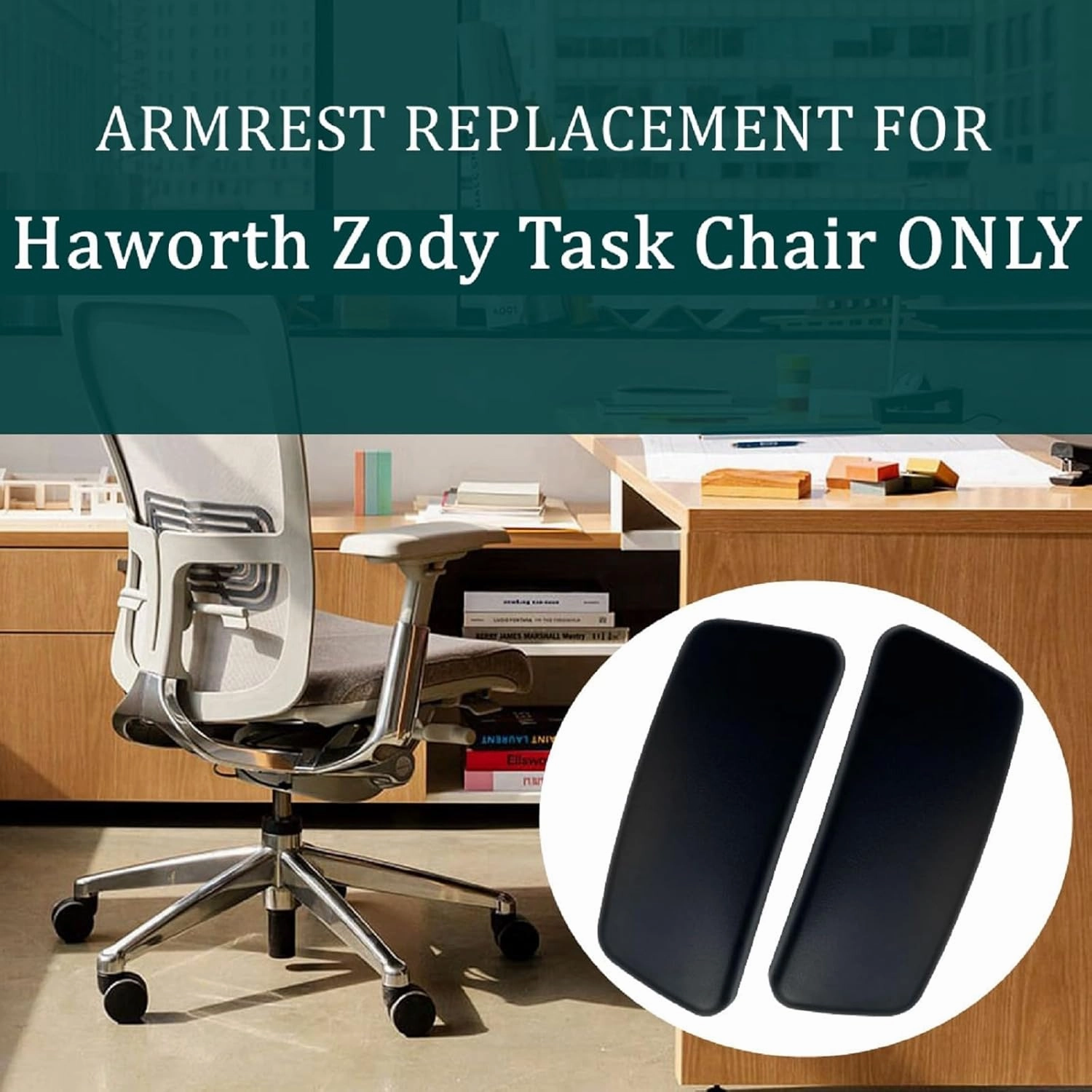 Chair Armrest Replacement, Arm Pad Caps Replacement for Haworth Zody Office Chair 1 Pair (Black)
