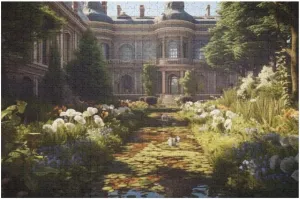 Challenging Puzzle Perfect for Game Nights-Grand Estate with A Flower - Lined Waterway and Historic Architecture-1000 PCS Puzzles for Adults