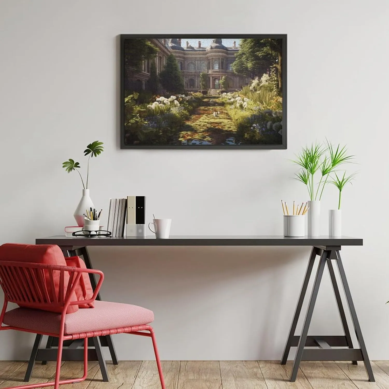 Challenging Puzzle Perfect for Game Nights-Grand Estate with A Flower - Lined Waterway and Historic Architecture-1000 PCS Puzzles for Adults