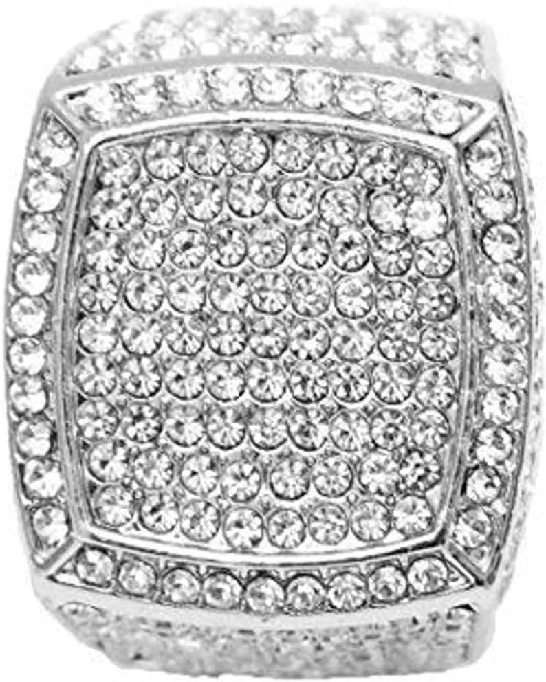 Charles Raymond Bling-ed Out Round Luxury Mens Watch w/Bling-ed Out Cuban Bracelet and Iced King Ring Set - L0504 BR 3pc Set