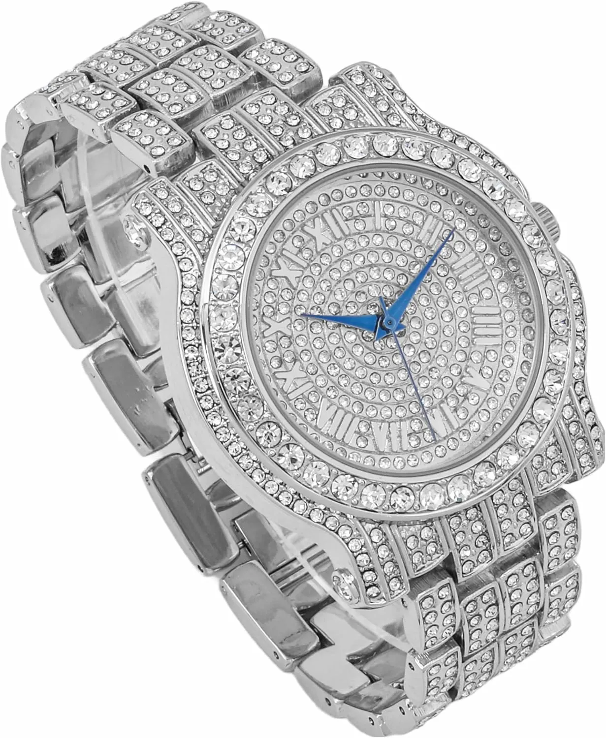 Charles Raymond Bling-ed Out Round Luxury Mens Watch w/Bling-ed Out Cuban Bracelet and Iced King Ring Set - L0504 BR 3pc Set