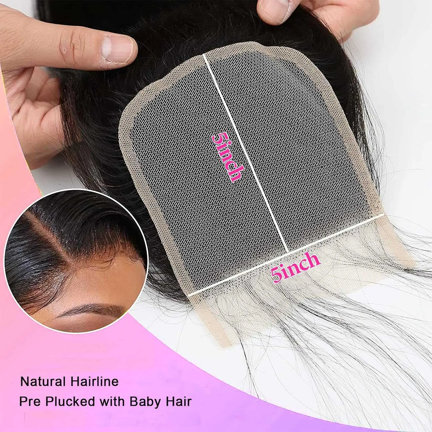 CHEEON 5x5 HD Lace Closure 14in Straight Human Hair Lace Closure Unprocessed Brazilian Virgin Human Hair Free Part Natural Black Color