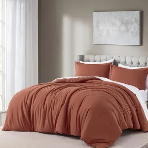 Chezmoi Collection Solid Terracotta Cotton Comforter Set King Size, 3-Piece Luxury Soft Breathable Smooth Cooling 250TC Cotton Twill Lightweight Bedding Comforter for All Season