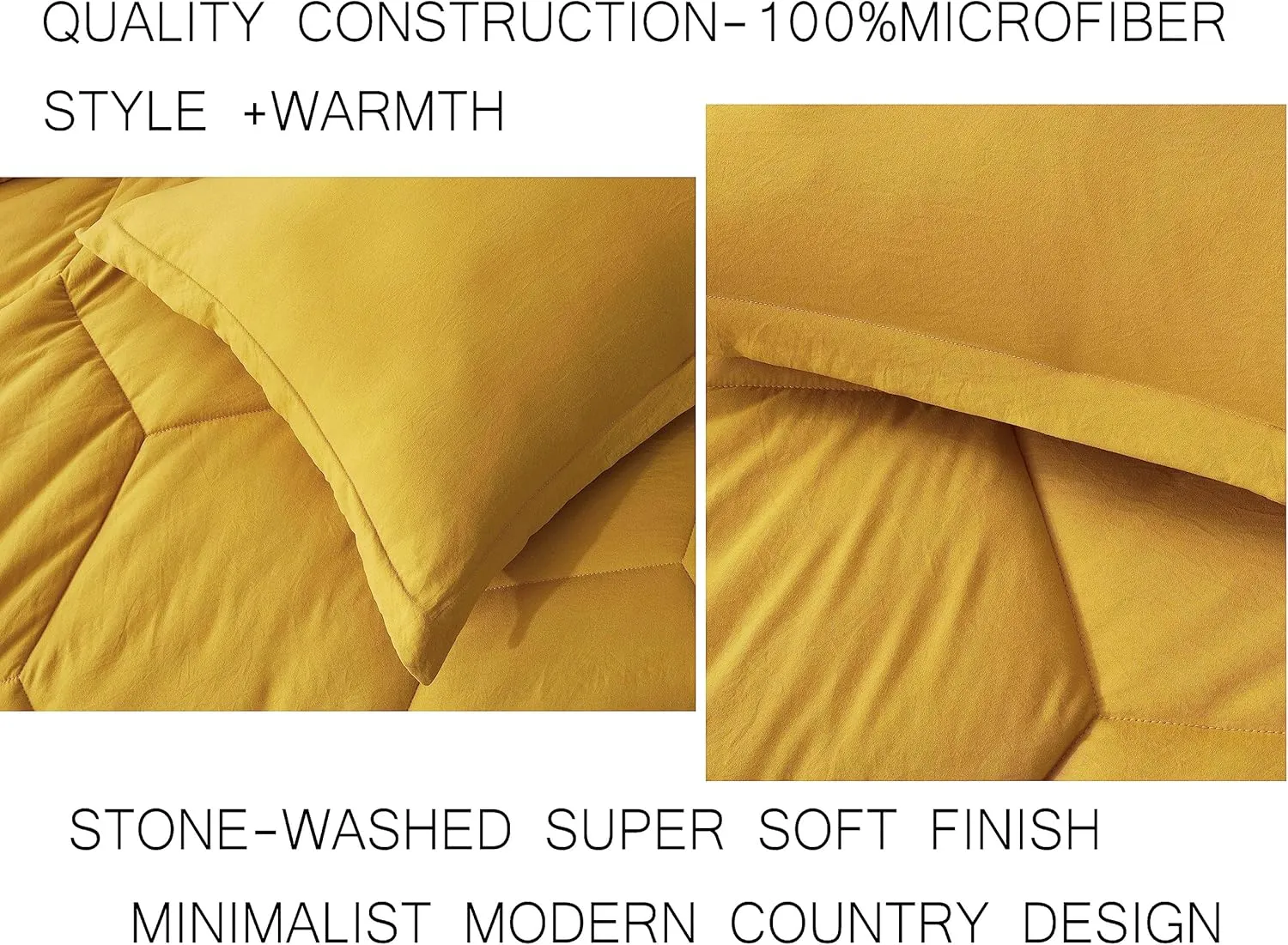 Chezmoi Collection Vero Mustard Yellow Comforter Set Oversized King Size 3-Piece Fluffy Soft Lightweight Bedding Honeycomb Geometric Quilted Stone-Washed Microfiber Comforter Set for All Season