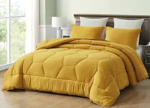 Chezmoi Collection Vero Mustard Yellow Comforter Set Oversized King Size 3-Piece Fluffy Soft Lightweight Bedding Honeycomb Geometric Quilted Stone-Washed Microfiber Comforter Set for All Season