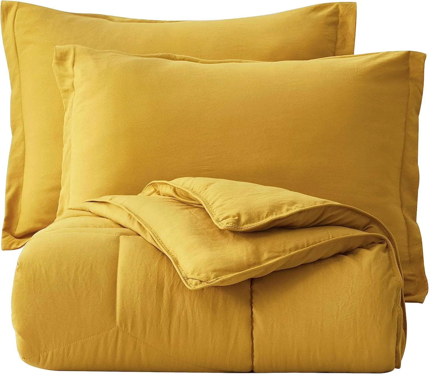 Chezmoi Collection Vero Mustard Yellow Comforter Set Oversized King Size 3-Piece Fluffy Soft Lightweight Bedding Honeycomb Geometric Quilted Stone-Washed Microfiber Comforter Set for All Season