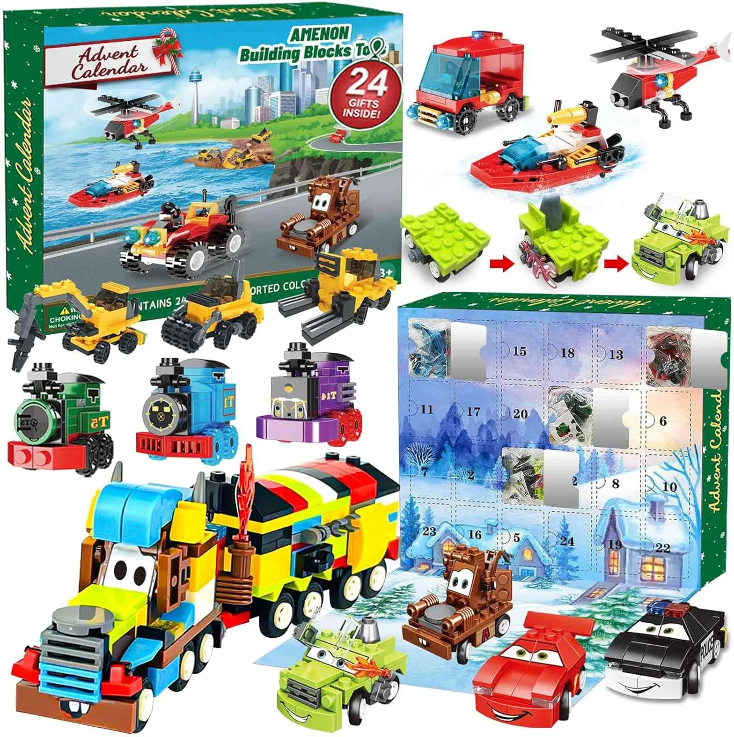 Christmas Advent Calendar 2024 with Insect Building Blocks for Kids, 24 Days Christmas Countdown Calendars 12 in 1 Building Blocks Stem Toys for Boys Girls Toddler Xmas Stocking Stuffers