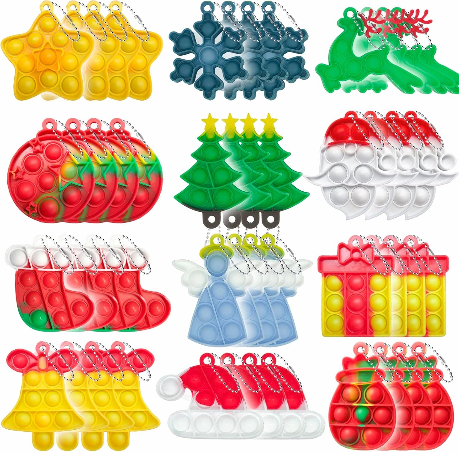 Christmas Mini Push Pop Bubble Fidget Toy, Keychain Bubble Pop Desk Toy, Fidget Keychain Relieve Anxiety Stress Pop Fidget Toy (60pcs)