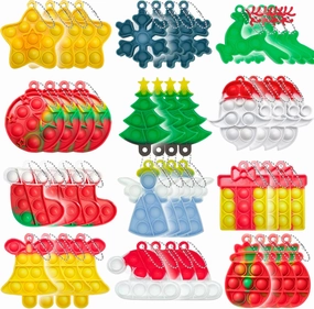 Christmas Mini Push Pop Bubble Fidget Toy, Keychain Bubble Pop Desk Toy, Fidget Keychain Relieve Anxiety Stress Pop Fidget Toy (60pcs)