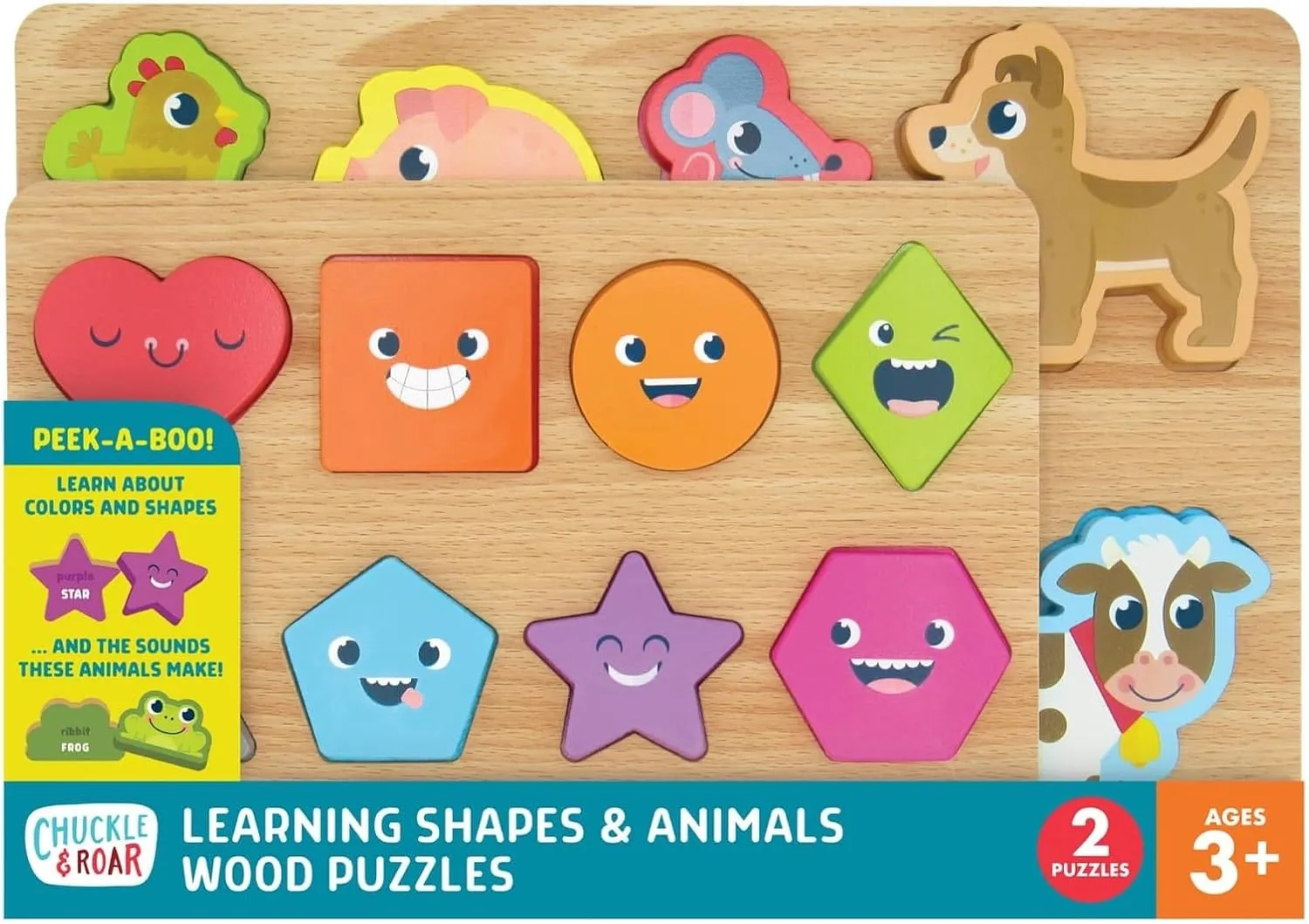 Chuckle & Roar Jigsaw Wooden Puzzles Shapes and Animals 2 Pack