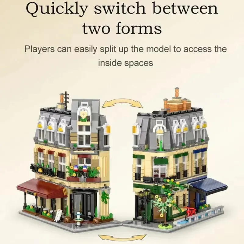 City Street Creator Expert MOC Paris Restaurant Bricks Toy
