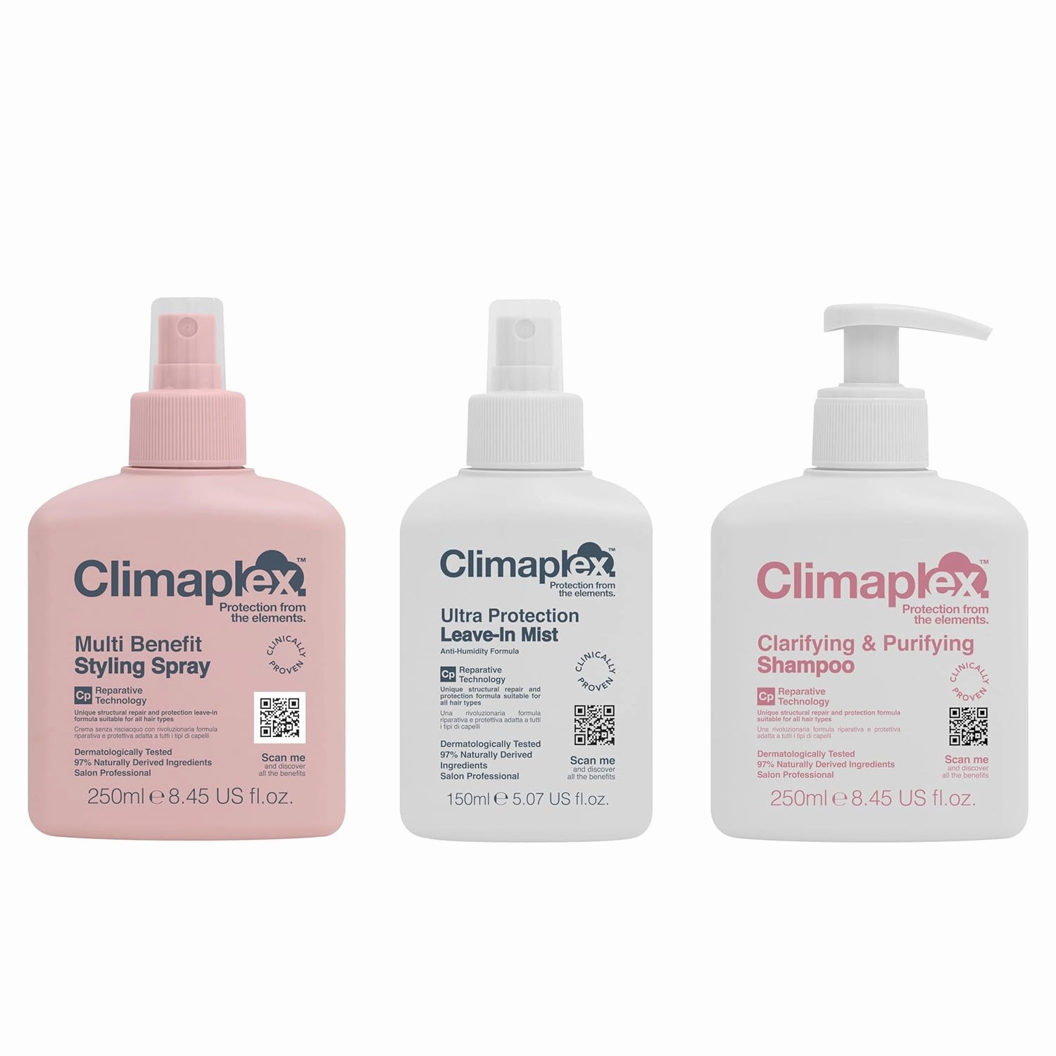 Clarifying Shampoo, Leave-In Mist, Styling Spray Set - Cleanse and Detoxify Scalp, Protect from Heat, Control Frizz, Volumize Hair - 3 pcs