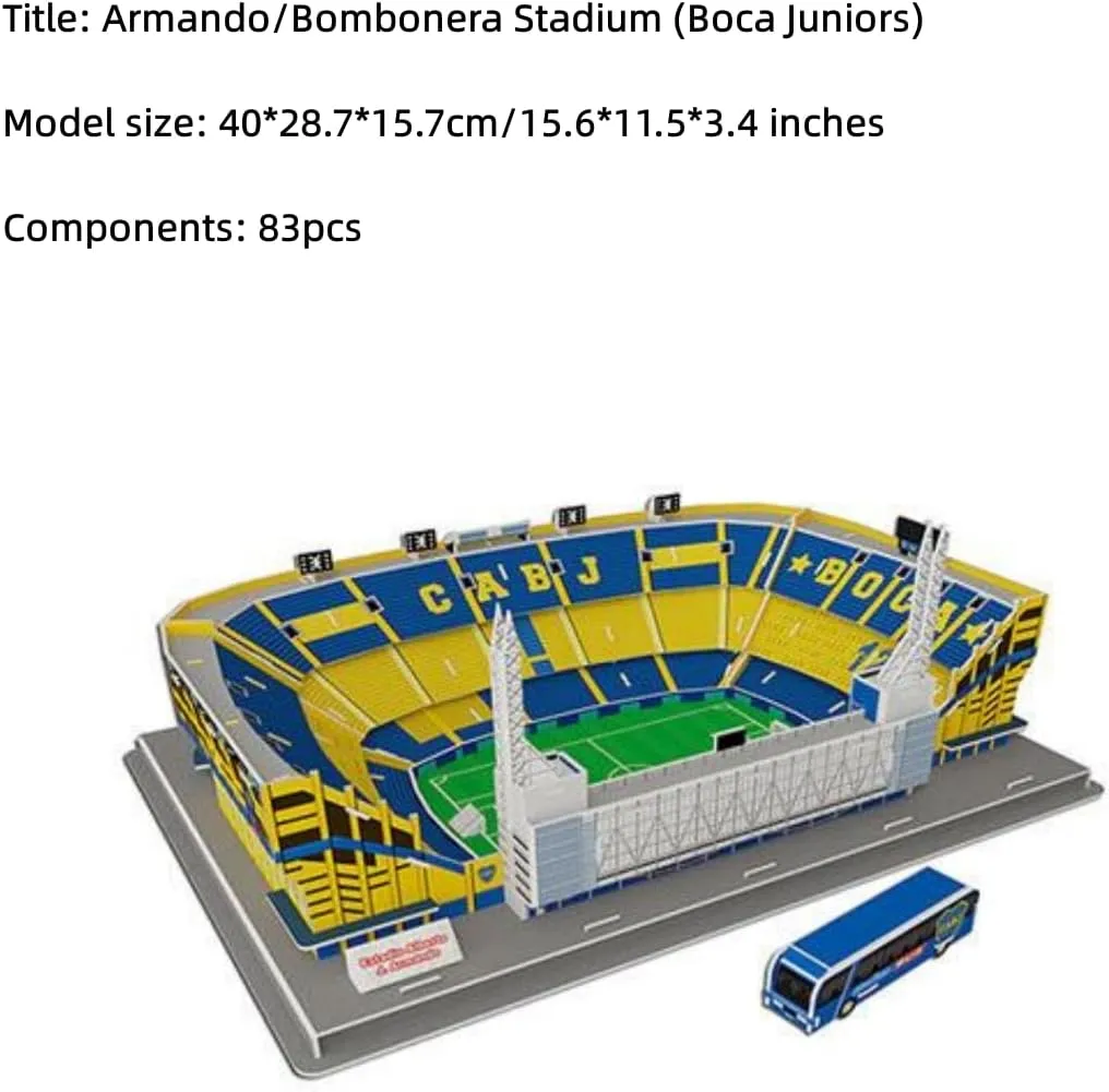 Classic Football Stadium Puzzle,3D Puzzle Soccer Club Venues,3D Paper Model Building Puzzle Kit, Soccer Stadium Souvenir Gift,Handmade Puzzle Ornaments，Cardboard Model (Armando(Bombonera) Stadium)