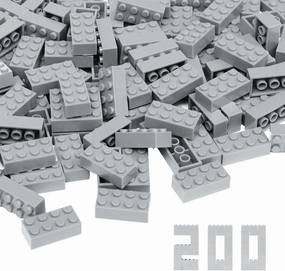 Classic Building Bricks, 200 Piece 2x4 Building Blocks STEM Creative Building Toys Compatible with All Major Brands, MOC Building Bricks DIY Play Set for Kids Age 6  (Light Grey)