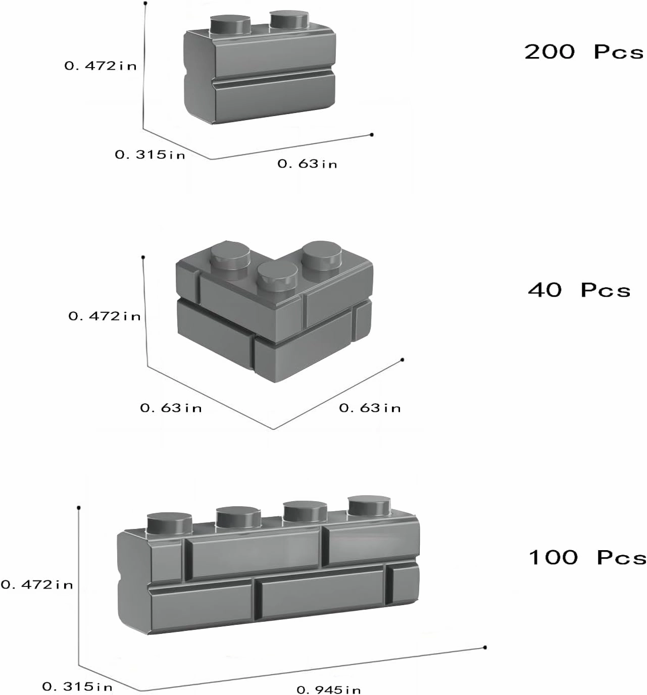 Classic Building Bricks, 340 Pcs Masonry Profile Bricks Wall Bricks Blocks, Compatible with Major Brands Parts and Pieces, Creative Building Block Toys (340 Pcs) (Dark Gray)