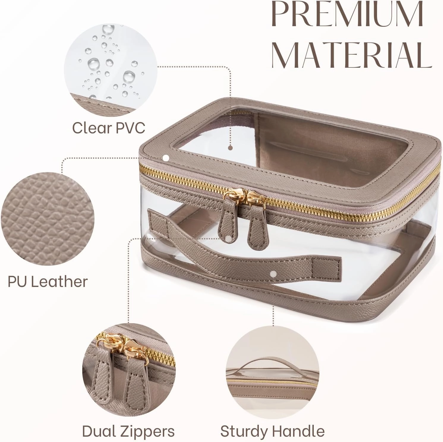 Clear Cosmetic Bag Set for Women Makeup Bag with Handle, 3 Pcs Travel Toiletry Bag Transparent Cosmetic Case Portable Make Up Organizer Bag for Essentials (Stone, Mini S L)