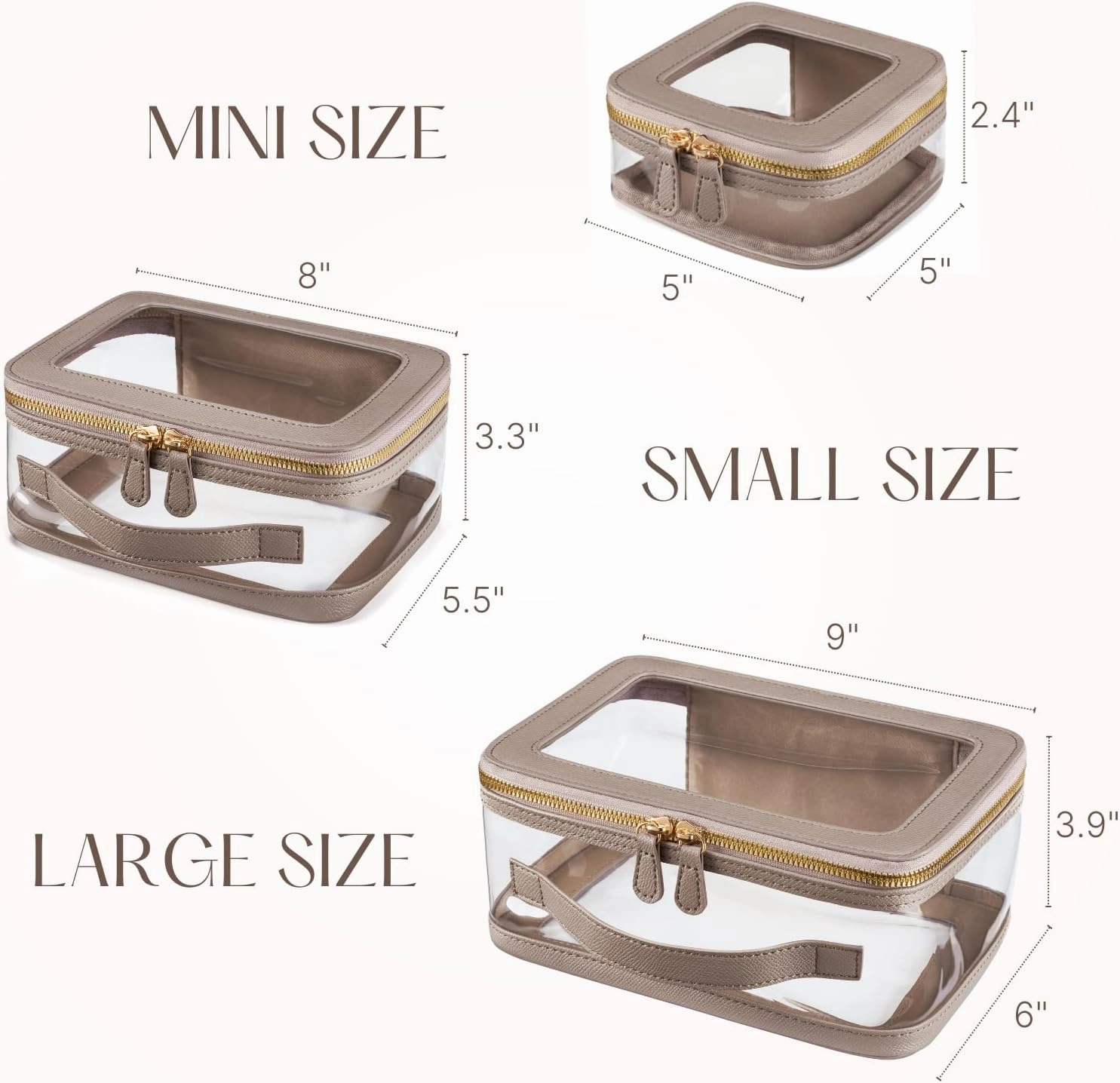 Clear Cosmetic Bag Set for Women Makeup Bag with Handle, 3 Pcs Travel Toiletry Bag Transparent Cosmetic Case Portable Make Up Organizer Bag for Essentials (Stone, Mini S L)