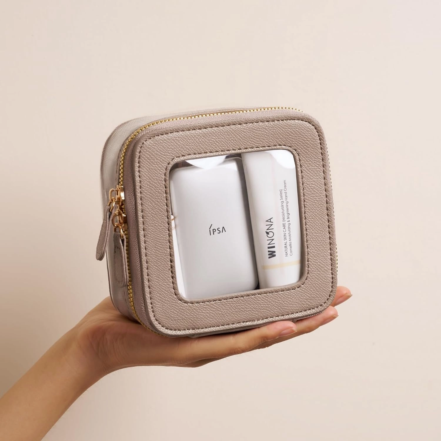 Clear Cosmetic Bag Set for Women Makeup Bag with Handle, 3 Pcs Travel Toiletry Bag Transparent Cosmetic Case Portable Make Up Organizer Bag for Essentials (Stone, Mini S L)