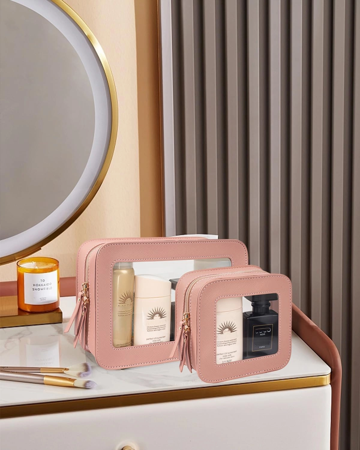 Clear Makeup Bag Set for Women, Travel Makeup Pouch Portable Waterproof Cosmetic Bags with Zipper Clear Toiletry Bag for Traveling Small Make up Pouch for Purse Mini Cosmetic Case Car Organizer Bag ﻿
