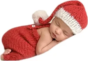 Coberllus Newborn Photography Props Monthly Baby Photo Props Christmas Hat Pants for Boy Girls Photography Shoot