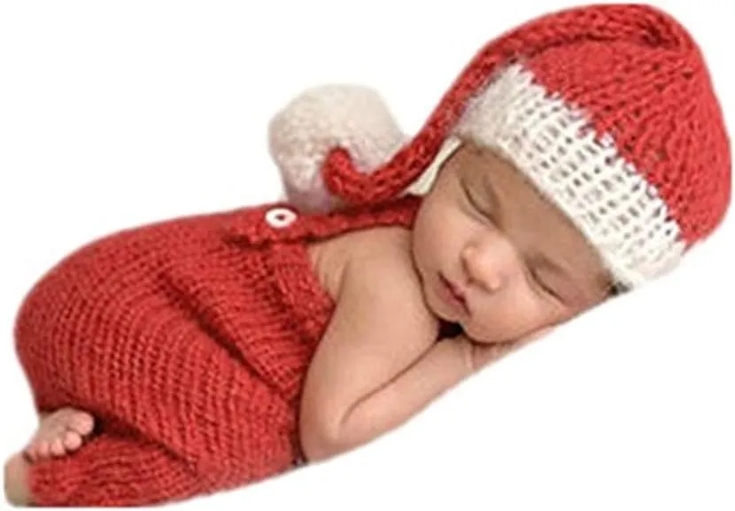 Coberllus Newborn Photography Props Monthly Baby Photo Props Christmas Hat Pants for Boy Girls Photography Shoot