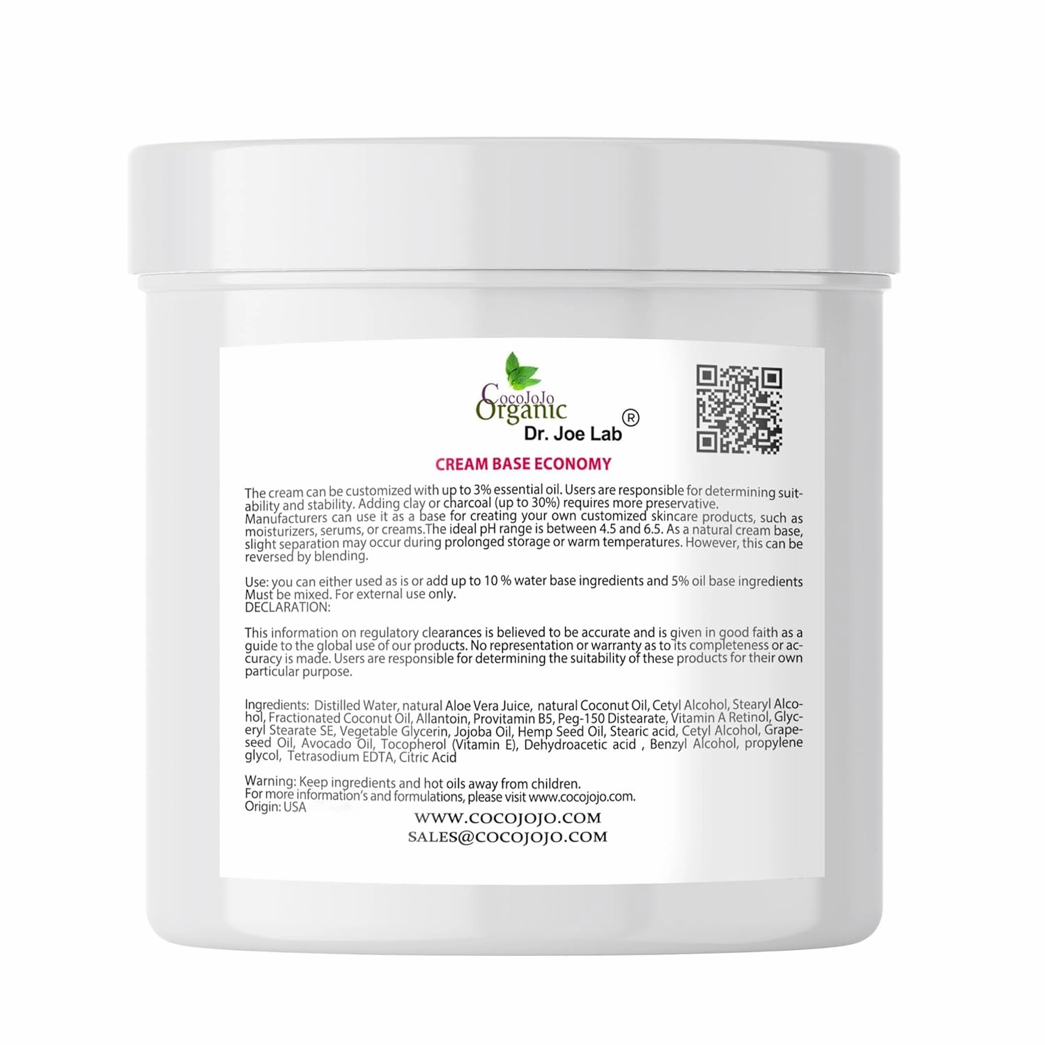 cocojojo CREAM BASE ECONOMY - RICH BASE CREAM FOR COSMETICS, MADE WITH VITAMINS AND COSMETIC OILS, VEGAN, GENTLE AND HYDRATING - 2 LB
