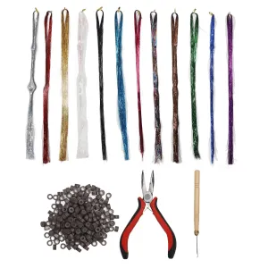 Colorful Hair Tinsel Extensions Kit Glittering Shiny PET Decoration Braiding Hair Tinsel Set for Daily Life