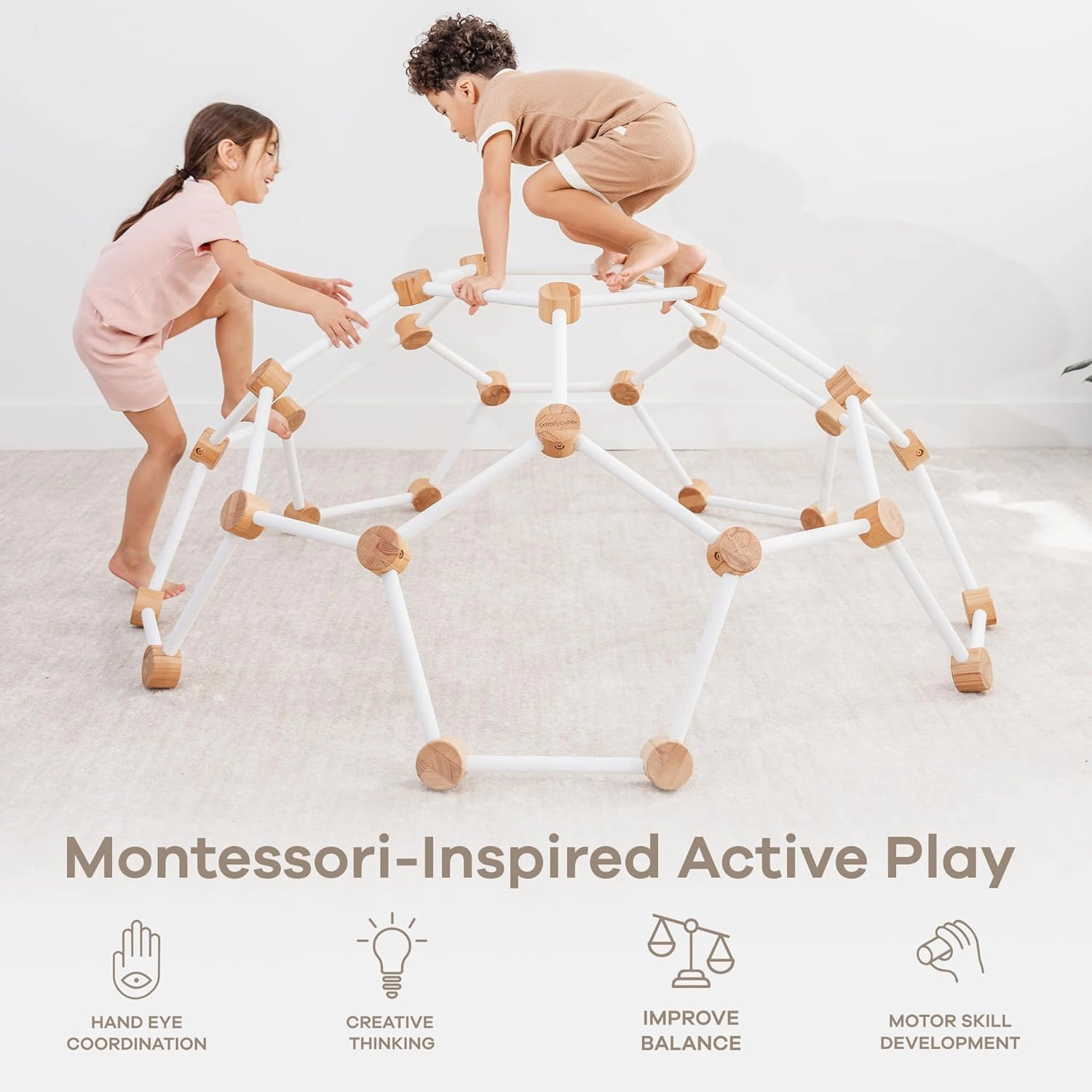 Comfy Cubs Wooden Toddler Play Gym for 3-6 Years Old - Montessori Climber for Kids - Safe Climbing Toy Support up to 120 lbs - Easy to Assemble Kids Climber for Active Play - White