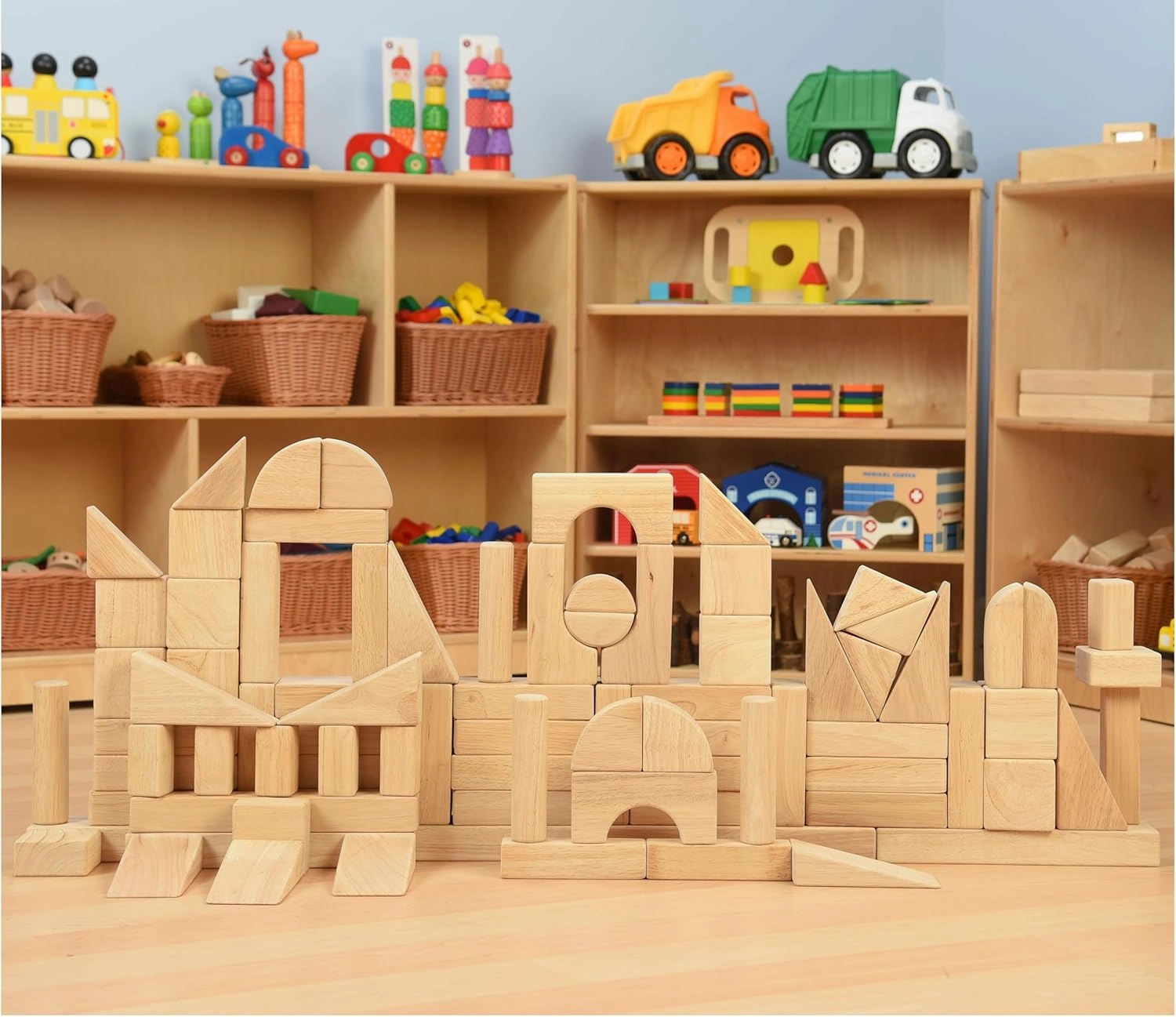 Constructive Playthings Wooden Unit Blocks for Kids (82 pcs.)