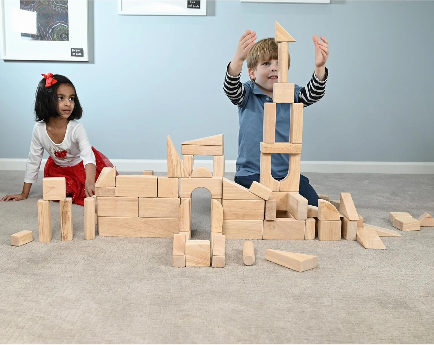 Constructive Playthings Wooden Unit Blocks for Kids (82 pcs.)