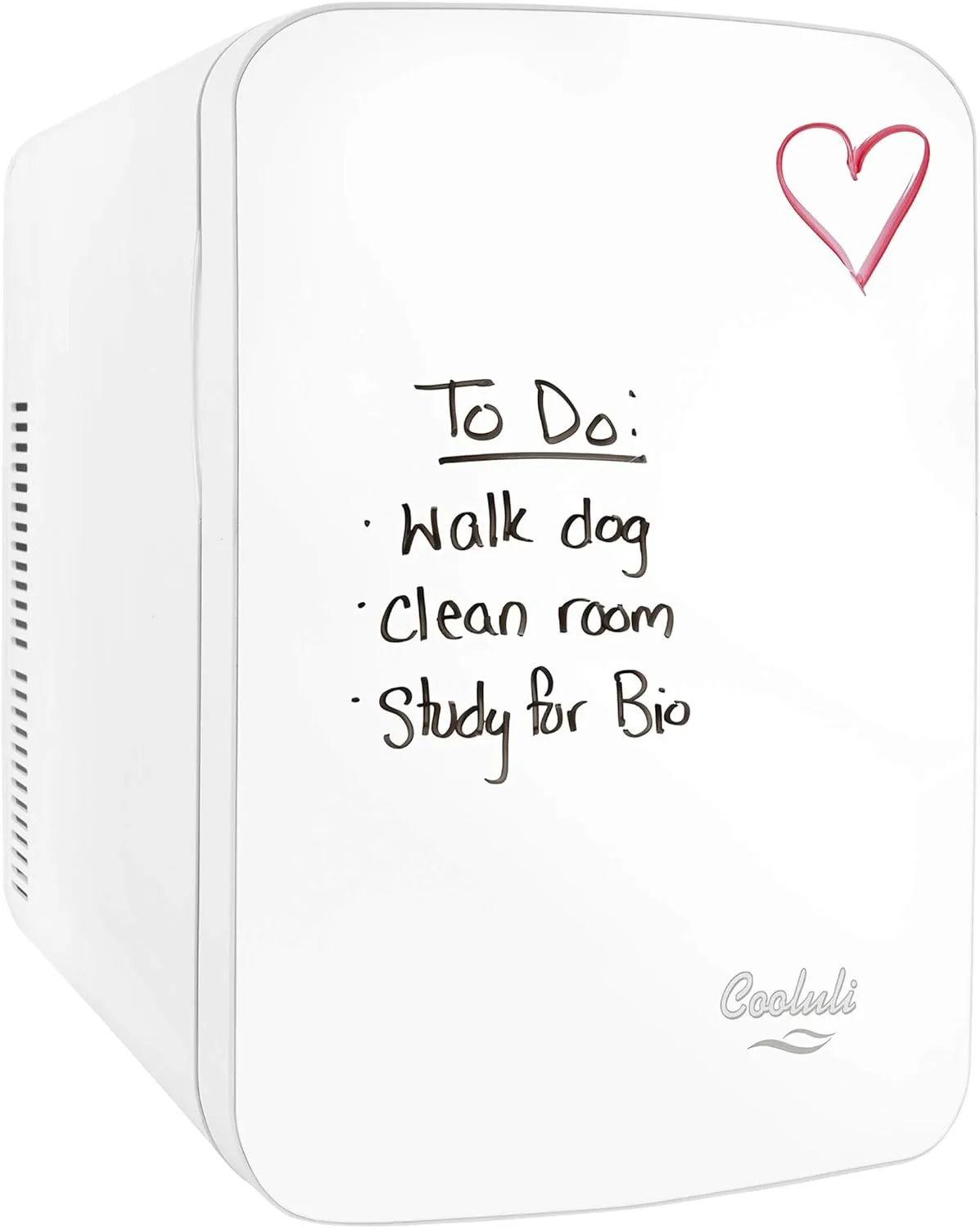 Cooluli Vibe Mini Fridge for Bedroom - With Cool Front Magnetic Whiteboard - 15L Portable Small Refrigerator for Travel, Car & Office Desk - Plug In Cooler & Warmer for Food, Drinks & Skincare (White)