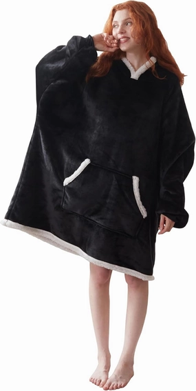 COOVA Wearable Blanket Hoodie, Oversized Flannel&Sherpa Hooded for Women and Men, Cozy Sweatshirt with Giant Pocket