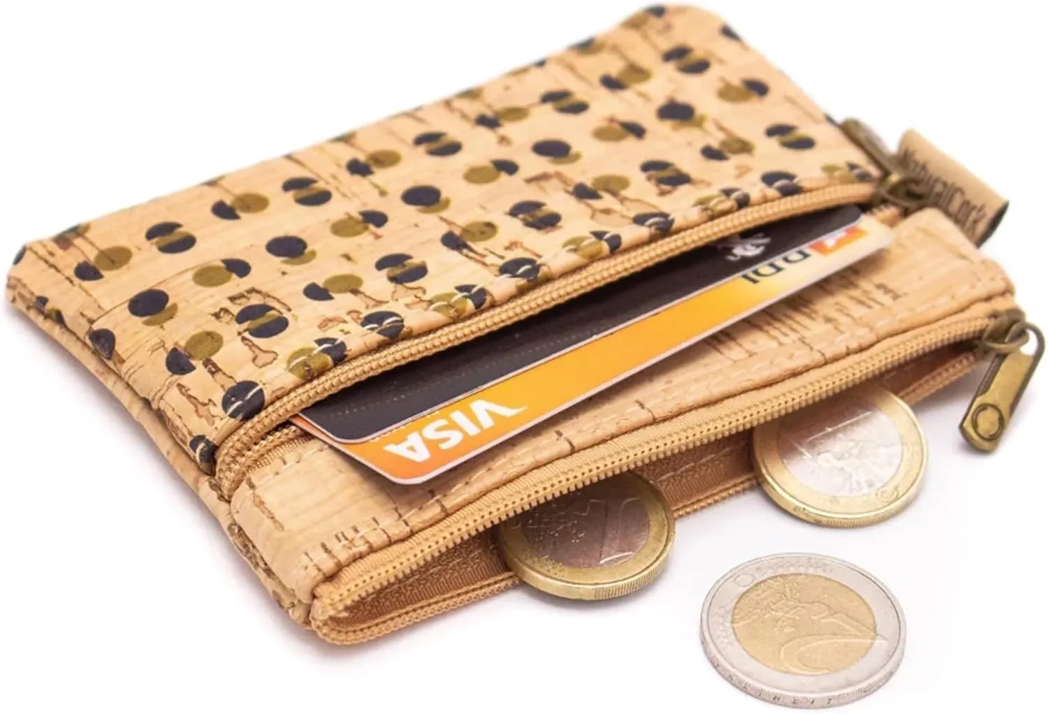 Cork zipper Pouch, Mini coin purse wallet, Vegan, waterproof durable, Eco friendly sustainable organic, (C)