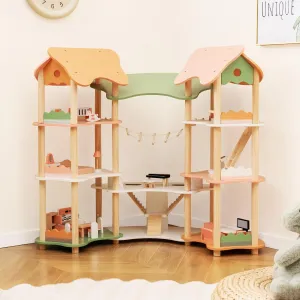 Costzon Wooden Dollhouse for Kids, 3-Story Luxury Doll House with 32 Pieces Furniture Accessories, 7 Rooms, Stairs & Balcony, DIY Pretend Dollhouse Playset, Gift for Girls Toddlers Ages 3  (Colorful)