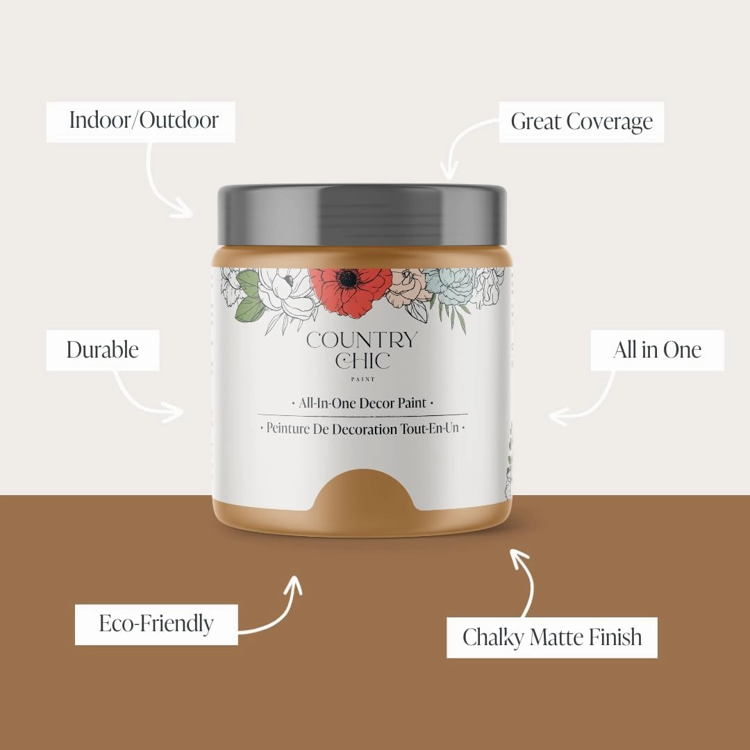 Country Chic All-in-One Chalk Paint for Furniture, Cabinets, Home Decor, Eco-Friendly, Matte Finish, Built-In Primer & Top Coat for Wood, Metal - Ancient Ember (Terracotta Brown) - Pint 16 oz (475 ml)