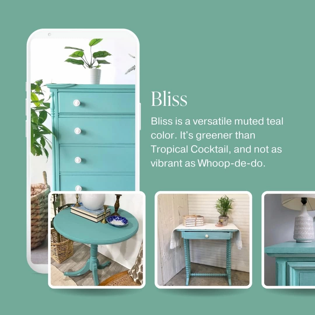 Country Chic All-in-One Chalk Paint for Furniture, Cabinets, Home Decor, Eco-Friendly, Matte Finish, Built-In Primer & Top Coat for Wood, Metal - Bliss (Teal) - Quart 32 oz (950 ml)