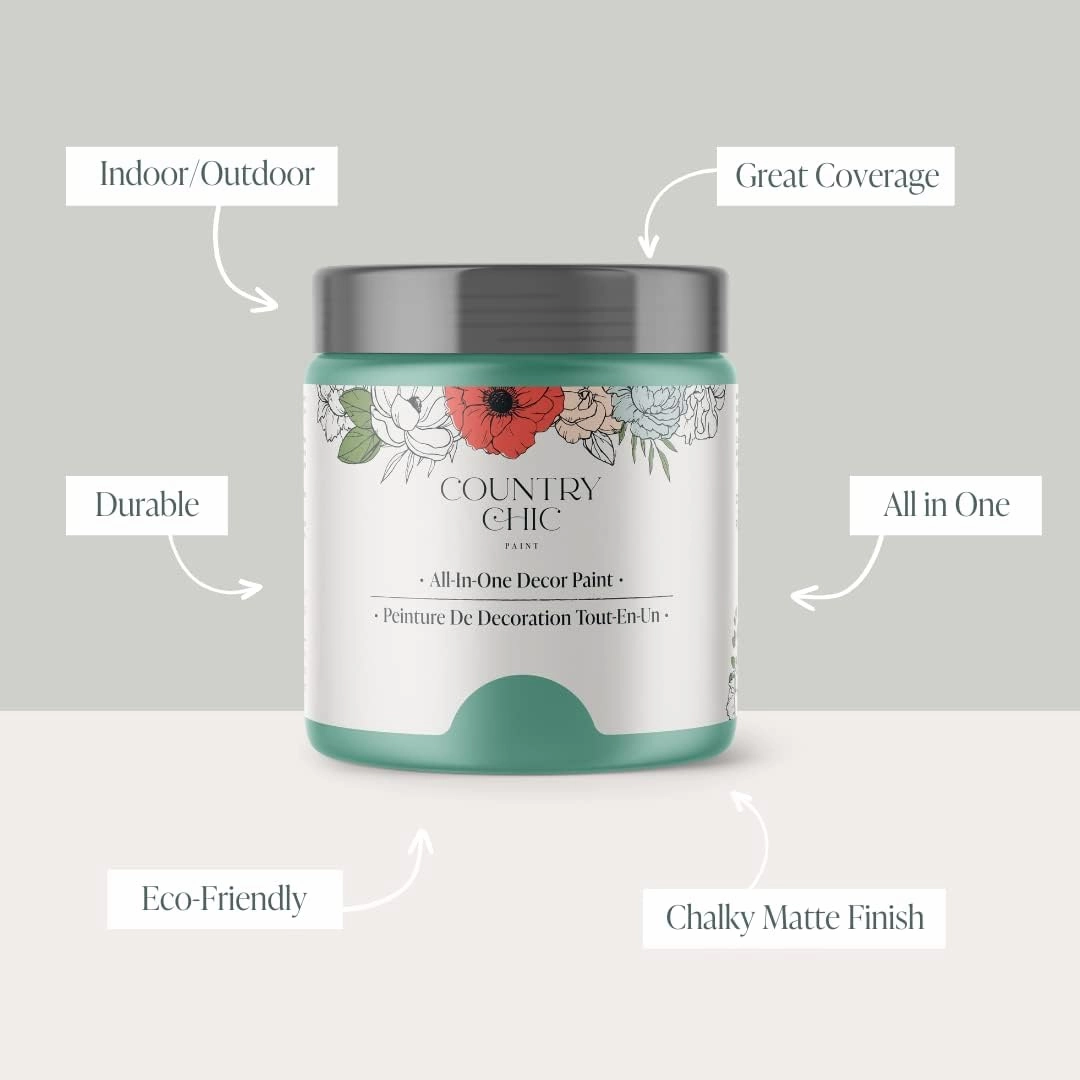 Country Chic All-in-One Chalk Paint for Furniture, Cabinets, Home Decor, Eco-Friendly, Matte Finish, Built-In Primer & Top Coat for Wood, Metal - Bliss (Teal) - Quart 32 oz (950 ml)
