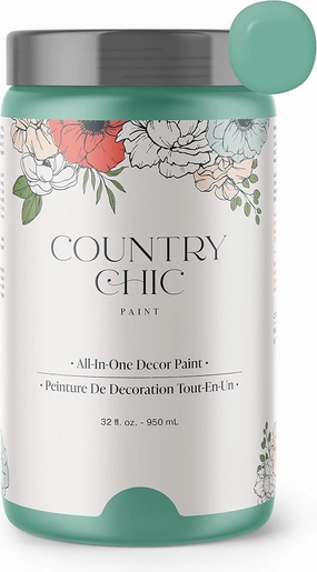 Country Chic All-in-One Chalk Paint for Furniture, Cabinets, Home Decor, Eco-Friendly, Matte Finish, Built-In Primer & Top Coat for Wood, Metal - Bliss (Teal) - Quart 32 oz (950 ml)