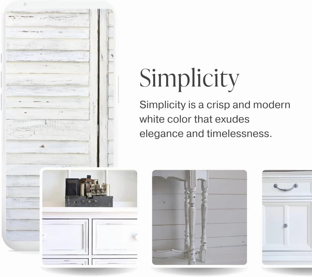 Country Chic All-in-One Chalk Paint for Furniture, Cabinets, Home Decor, Eco-Friendly, Matte Finish, Built-In Primer & Top Coat for Wood, Metal - Simplicity (White) - Pint 16 oz (475 ml)