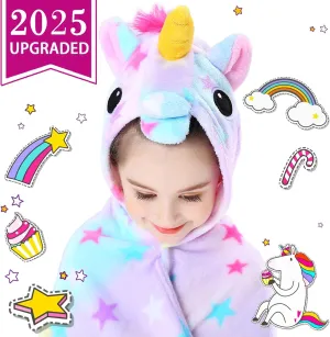 CozyBomB™ Unicorn Gifts for Girls Wearable Fleece Soft Throw Blanket Cute Hooded Bath Towel Wrap Plush Bathrobe Soft & Cozy Kids Cotton Bath/Pool/Beach Gifts for Girls Birthdays Christmas Holidays
