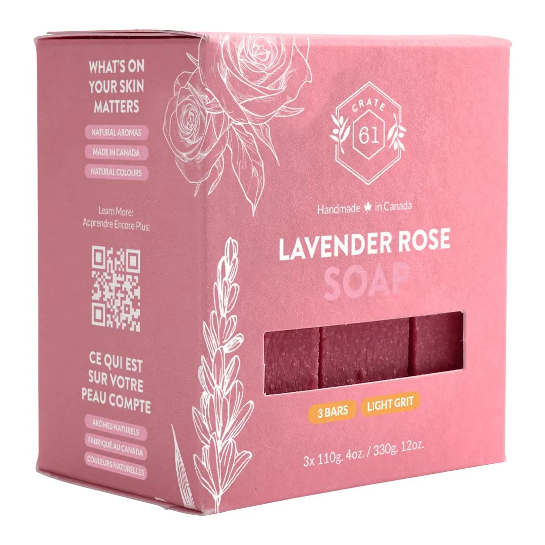 Crate 61, Handmade in Canada, Plant Based Cold Process Natural Bar Soap Cold Pressed For Face And Body, With Premium Oils (Lavander Rose)