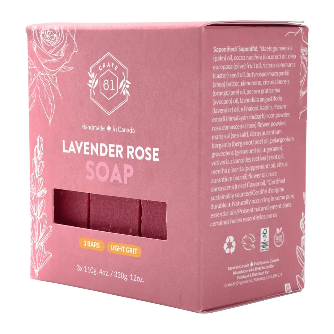 Crate 61, Handmade in Canada, Plant Based Cold Process Natural Bar Soap Cold Pressed For Face And Body, With Premium Oils (Lavander Rose)